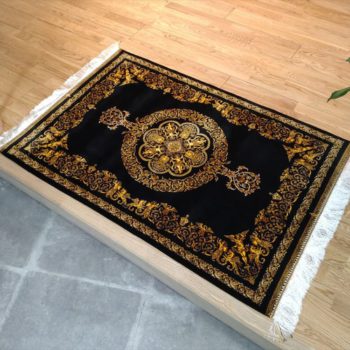 ペルシャ絨毯 ネイアブリシャム カシャーン産 マット大 120x80cm Black