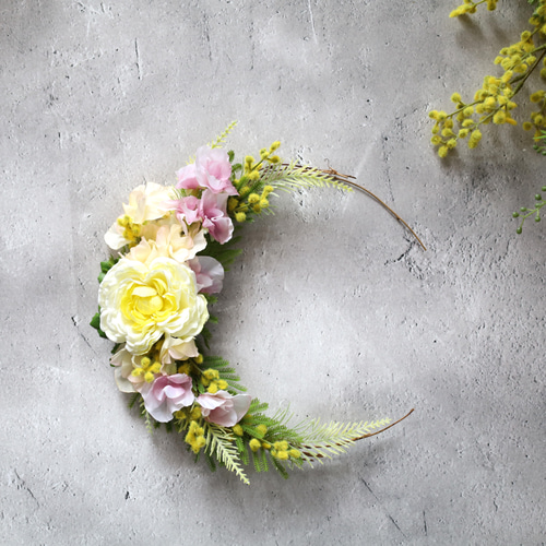 春色ミモザミモザリース三日月Wreath