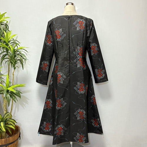 着物リメイク 花柄ワンピース 2WAY フレア プリンセスライン ロング  