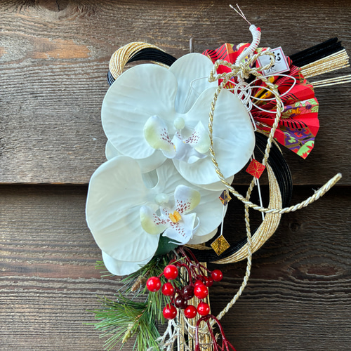 2026年お正月飾り✴︎水引お飾り 華やか胡蝶蘭 黒×ゴールド