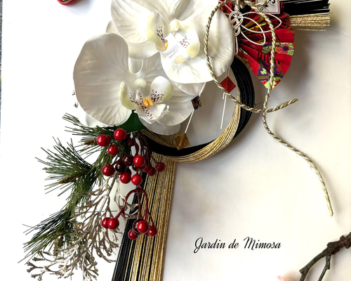 2026年お正月飾り✴︎水引お飾り 華やか胡蝶蘭 黒×ゴールド しめ縄