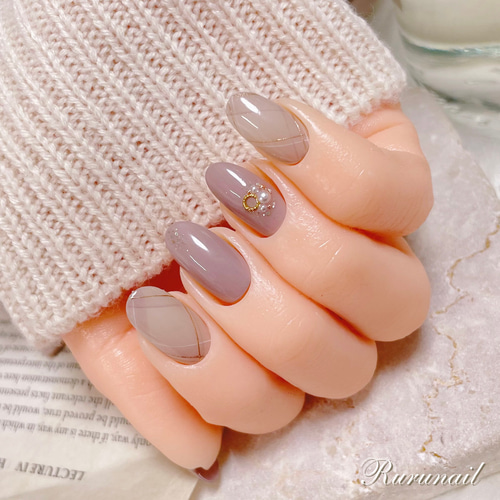 ネイルチップ/チェック/大人可愛い/冬/シンプル/302 ネイルチップ