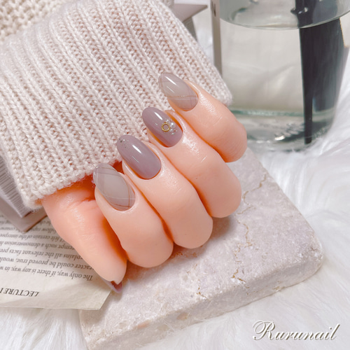 ネイルチップ/チェック/大人可愛い/冬/シンプル/302 ネイルチップ