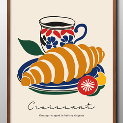 15344□ポスター アート 『カフェ コーヒー クロワッサン』北欧 A3