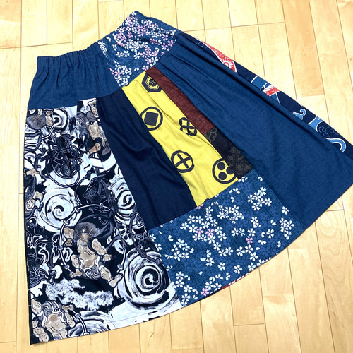 105番】和柄 刺し子とパッチワークのロングスカート - メルカリ