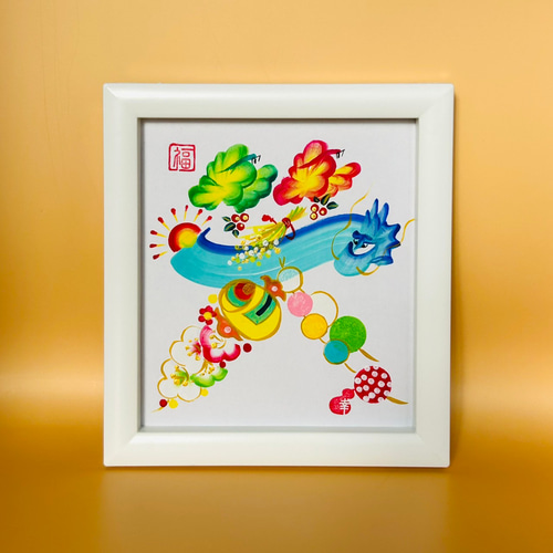 吉祥花文字『笑』ミニ色紙（寸松庵）額付き｜手書き一点物。豊か