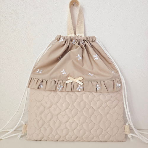 送料無料♡入学・入園3点セット♡刺繍リボン柄ハートキルティング