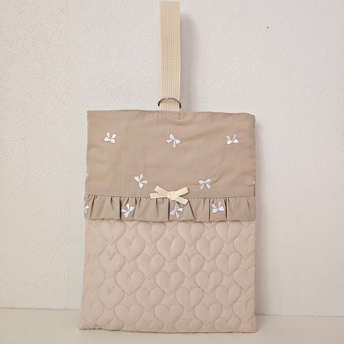 送料無料♡入学・入園3点セット♡刺繍リボン柄ハートキルティング