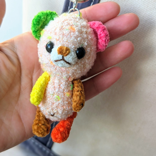 カラーネップなカラフルくまたんバッグチャーム☆あみぐるみ☆編み