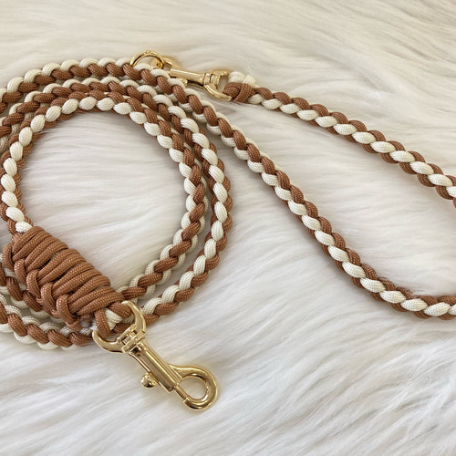 カフェリード パラコード クリーム x ブラウン パラコードリード 犬用