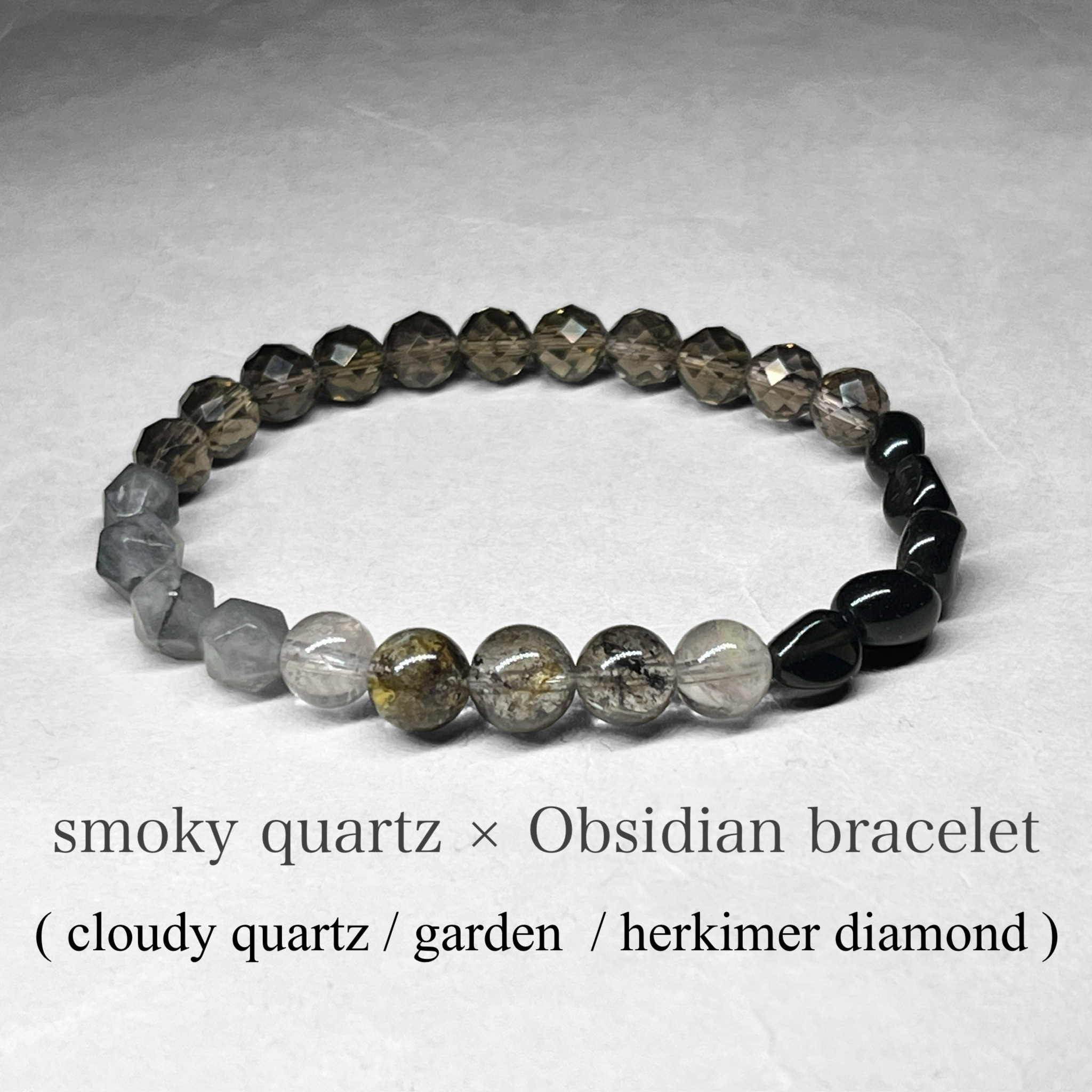 mix bracelet：smoky quartz / ミックスブレスレット R：スモーキークォーツ×オブシディアン他