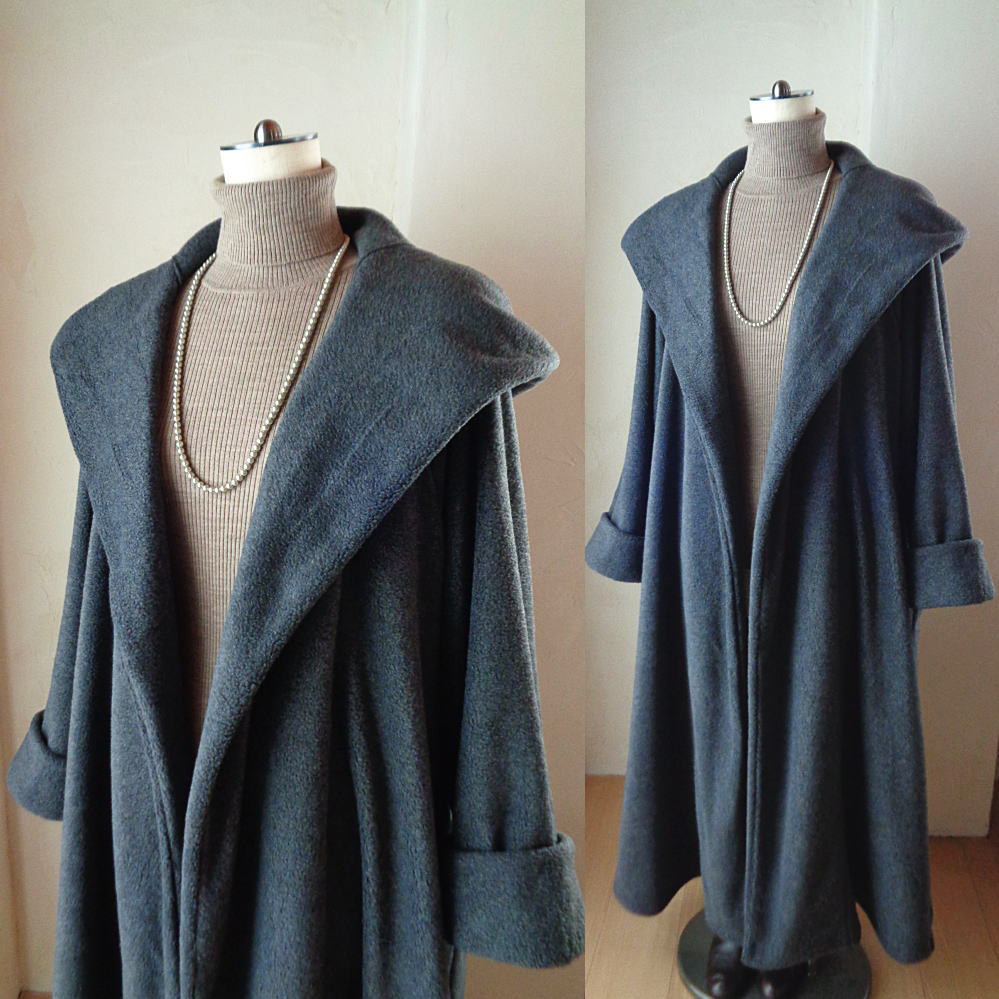 魔法使い♥超軽量 ビッグフード ローブコート♥スティールグレー♥アンチピリング加工 ふんわり上質フリース