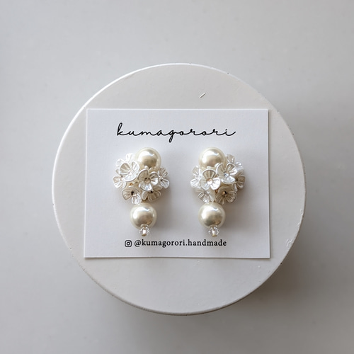 パール ブーケ×つやパール イヤリング ピアス フォーマル ブライダル