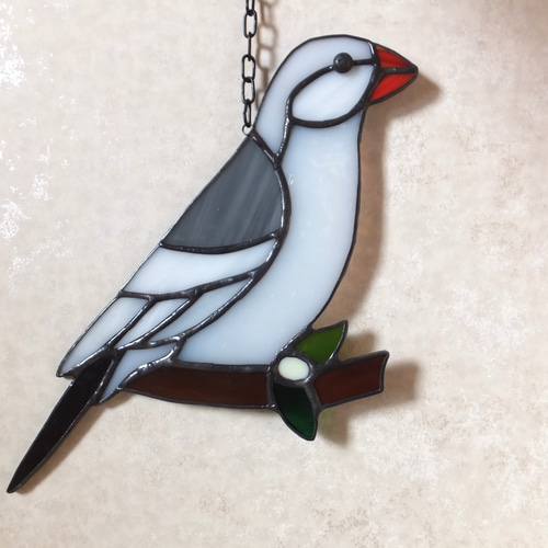 受注制作】ステンドグラス 文鳥 サンキャッチャー 【鳥 小鳥