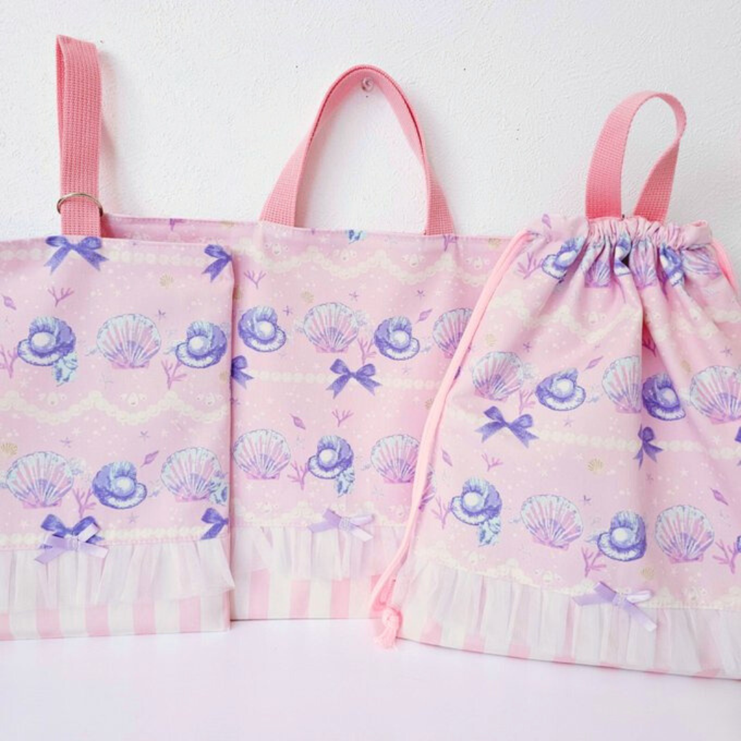 レア生地♡送料無料♡入学・入園3点セット♡シェル柄♡レッスンバッグ・上履き入れ・ナップサック