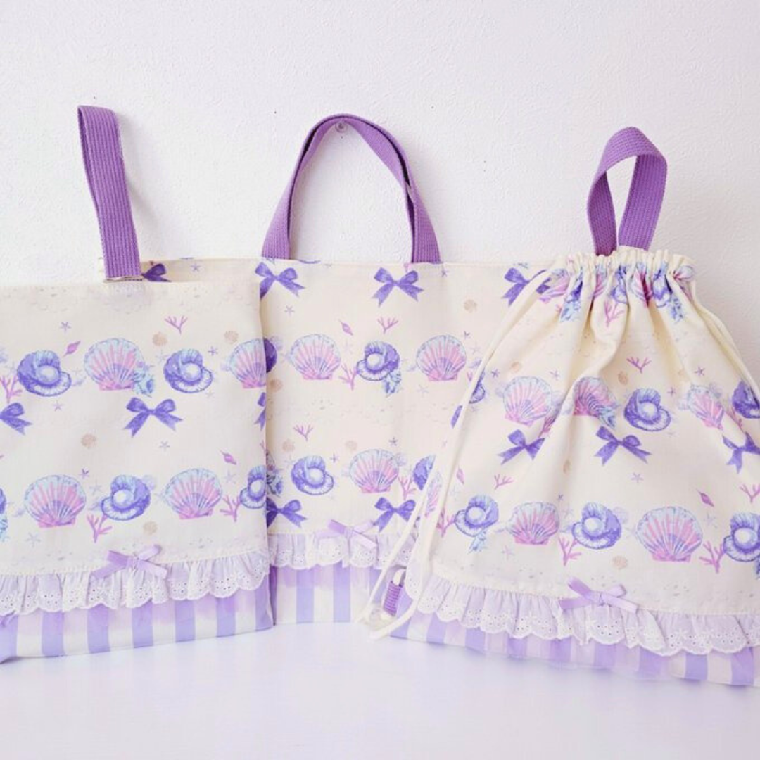 ラスト1点♡送料無料♡入学・入園3点セット♡シェル柄♡レッスンバッグ・上履き入れ・ナップサック