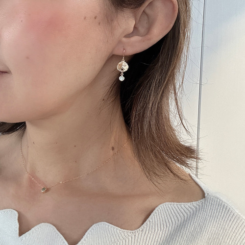 14kgf 海色ブルー モアサナイト サンドダラー ピアス エシカル