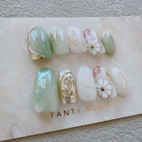 ◎No.004◎ くすみグリーン ピスタチオ ネイルチップ 結婚式 成人式 ◎No.004◎ くすみグリーン ピスタチオ ネイルチップ 結婚式 成人式