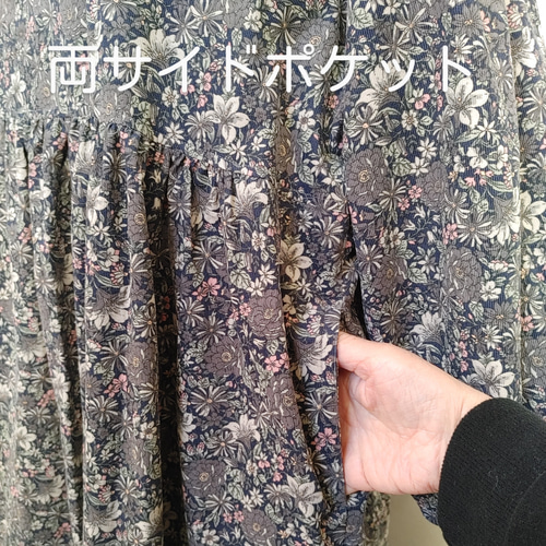 YUWAコーデュロイ花柄ギャザーワンピースfreeグレー ワンピース momo