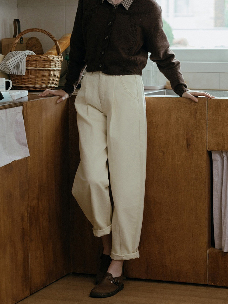 100%コットン生地ロングパンツ 内側に毛を入れて保温通勤用ジーンズ