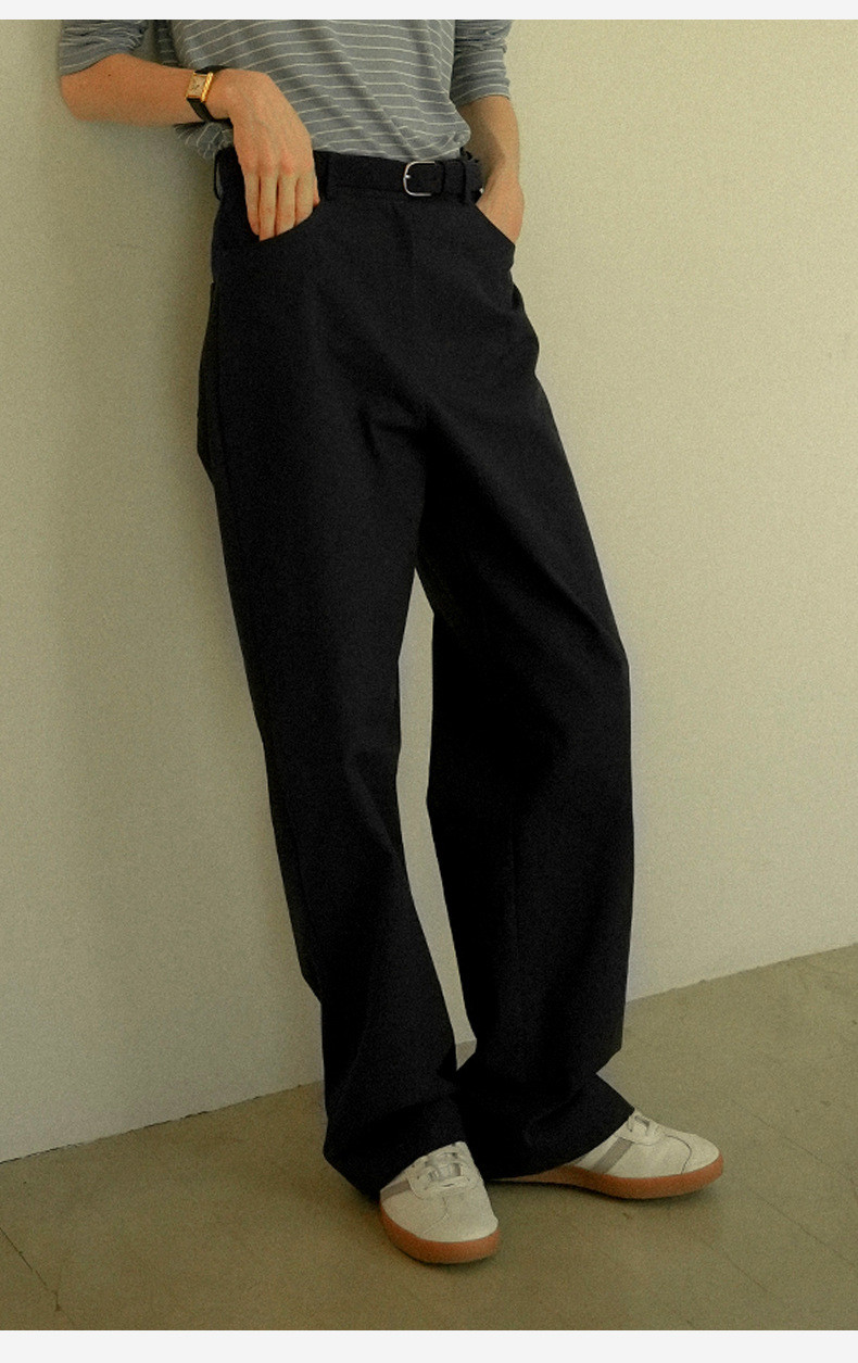 100%コットン生地ロングパンツ レトロストレートパンツ