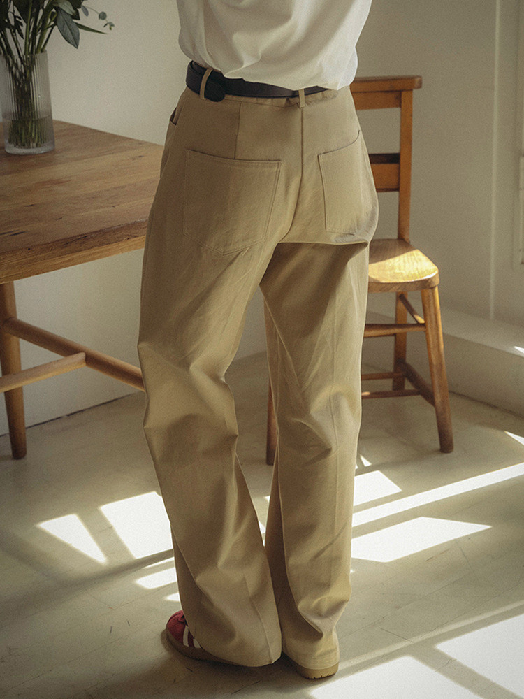 100%コットン生地ロングパンツ レトロストレートパンツ