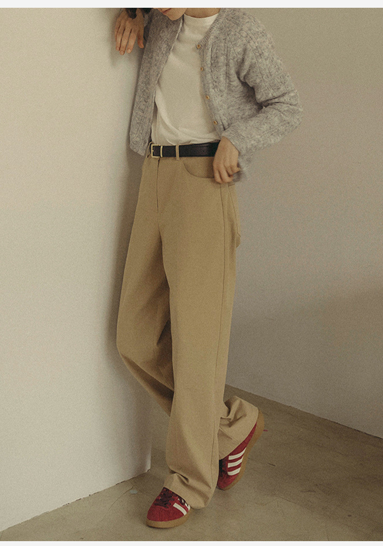 100%コットン生地ロングパンツ レトロストレートパンツ