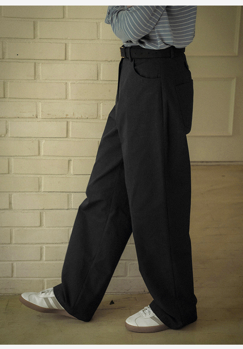100%コットン生地ロングパンツ レトロストレートパンツ
