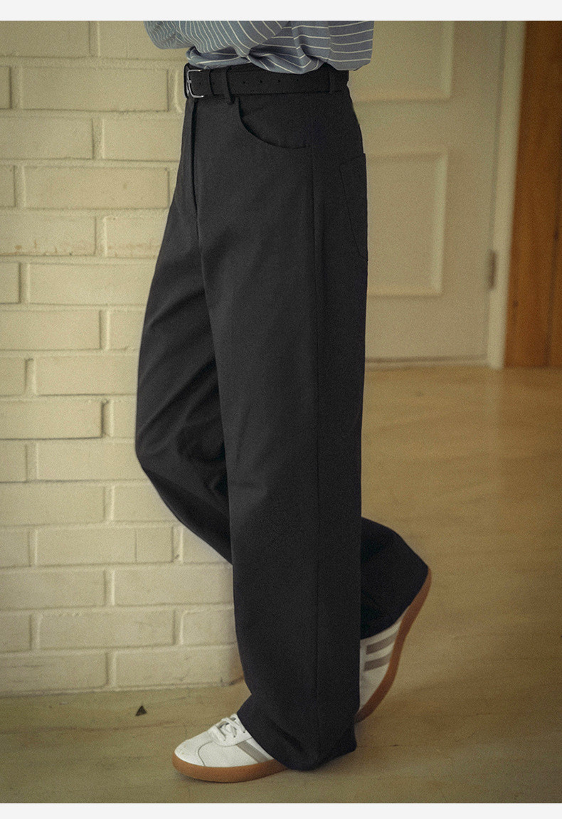 100%コットン生地ロングパンツ レトロストレートパンツ