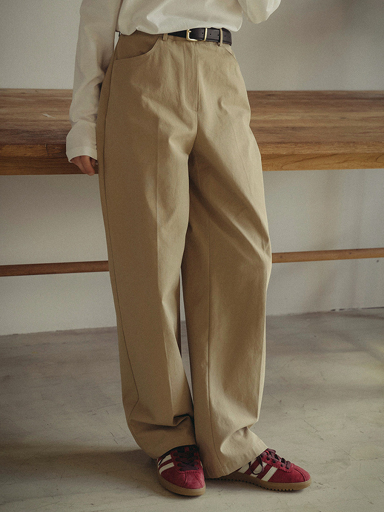 100%コットン生地ロングパンツ レトロストレートパンツ