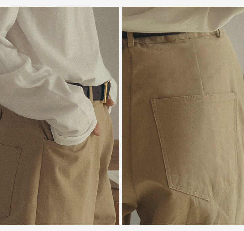 100%コットン生地ロングパンツ レトロストレートパンツ