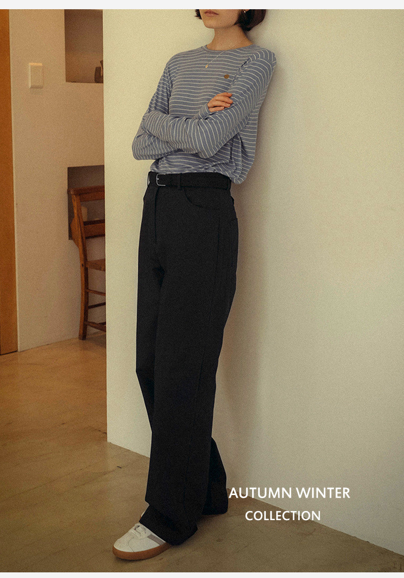 100%コットン生地ロングパンツ レトロストレートパンツ