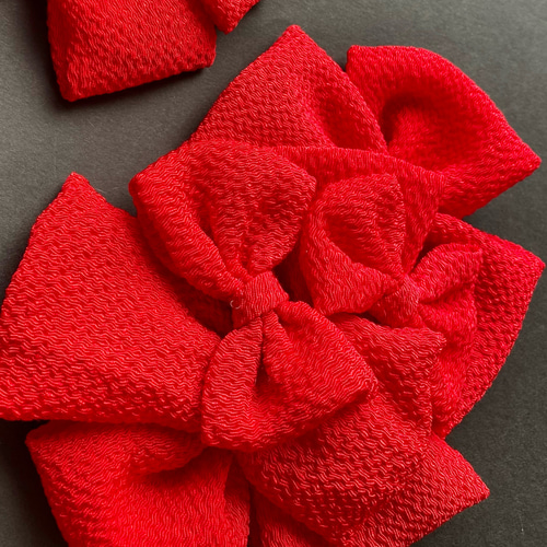 赤 リボン ヘアアクセサリー 髪飾り ヘッドドレス 縮緬 七五三