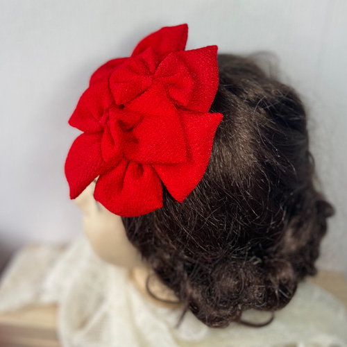 赤 リボン ヘアアクセサリー 髪飾り ヘッドドレス 縮緬 七五三