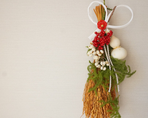 しめ縄⑤ お正月飾り　ハンドメイド　稲穂　アーティフィシャル　しめ縄リース しめ縄⑤ お正月飾り ハンドメイド 稲穂 アーティフィシャル しめ縄リース