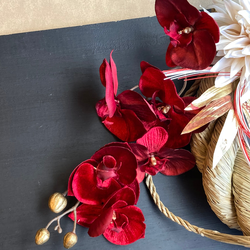 特大サイズ・一点物【お正月】豪華 お花いっぱいの雲流しめ縄リース ー