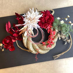 特大サイズ・一点物【お正月】豪華 お花いっぱいの雲流しめ縄リース ー