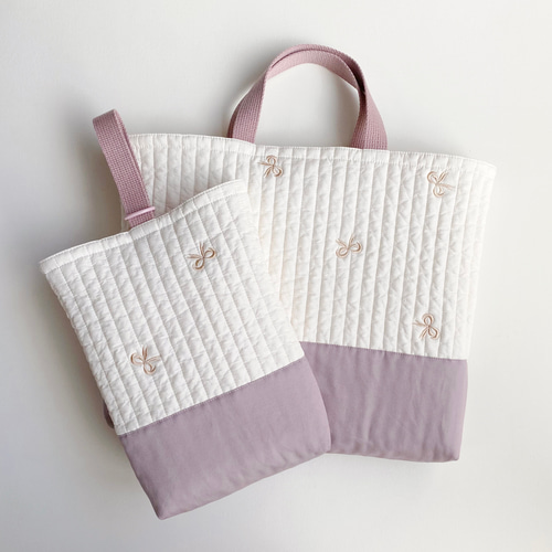 韓国生地　りぼん　刺繍生地　キルティング　ヌビ　キルト　レッスンバッグ 韓国生地りぼん刺繍生地キルティングヌビキルトレッスンバッグ