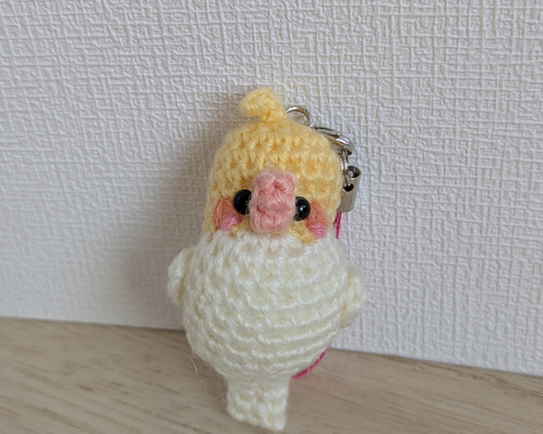 あみぐるみ ちびとり オカメインコ 黄×白 めキュ ストラップぴ