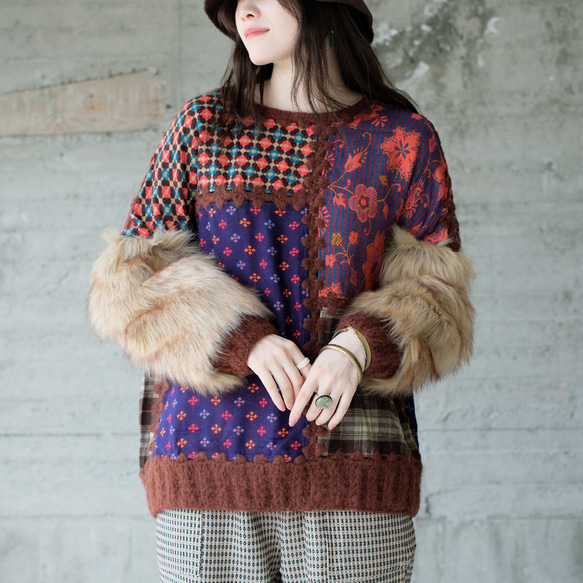 FURFUR（ファーファー） チェックパフスリセーター FURFUR（ファーファー）の「チェックパフスリセーター（ニット