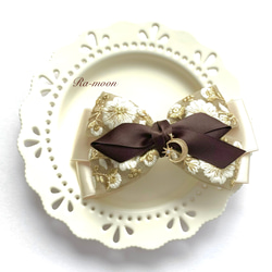 【大人可愛い♪】◆Dior◆リボンバレッタ 刺繍 ホワイトゴールド ディオール「CD」煌めく“大きなリボン”バレッタ、刺繍リボンの
