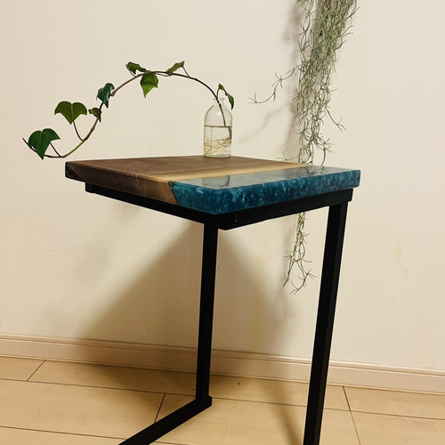 ソファテーブル レジンテーブル ブラックウォールナット サイド  