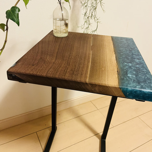 ソファテーブル レジンテーブル ブラックウォールナット サイド