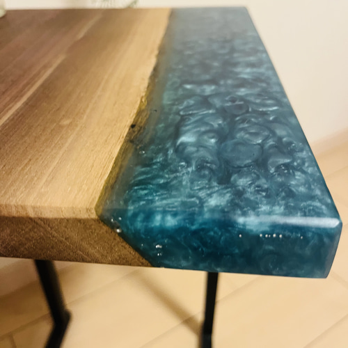 ソファテーブル レジンテーブル ブラックウォールナット サイド