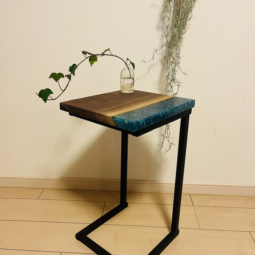 ソファテーブル レジンテーブル ブラックウォールナット サイド