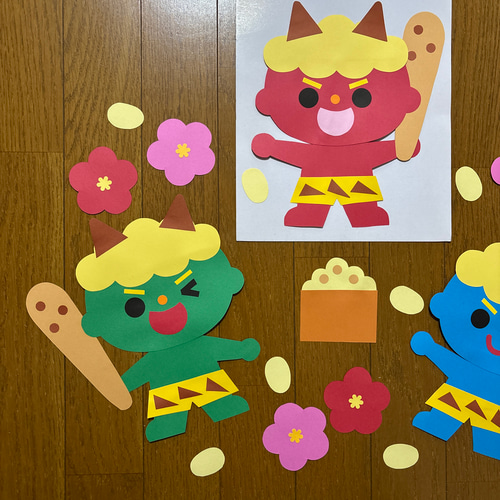 壁面飾り【節分 豆まき】 2月 鬼 保育教材 画用紙 切り絵 壁面飾り