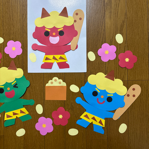 壁面飾り【節分 豆まき】 2月 鬼 保育教材 画用紙 切り絵 壁面飾り