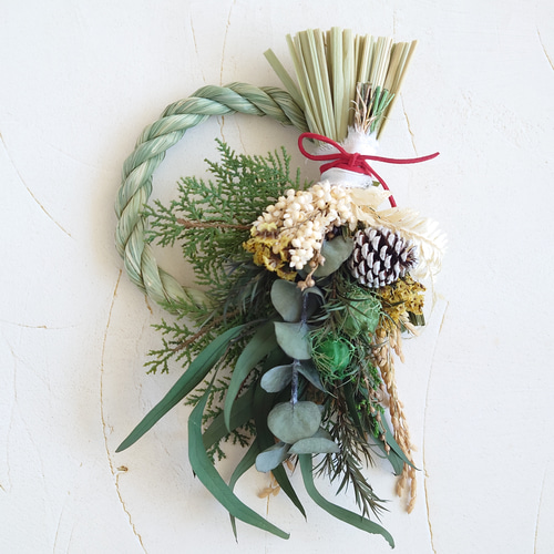 お正月ハンドメイド2025 和モダンお正月飾り 香るユーカリドライブーケ