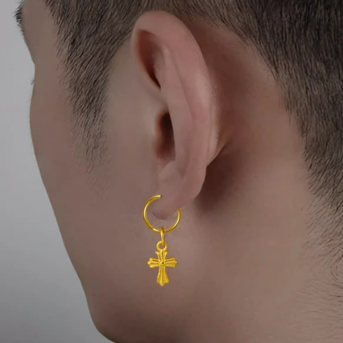 24K（両耳）24K純金フープピアス＆クロスペンダントトップ｜自由に