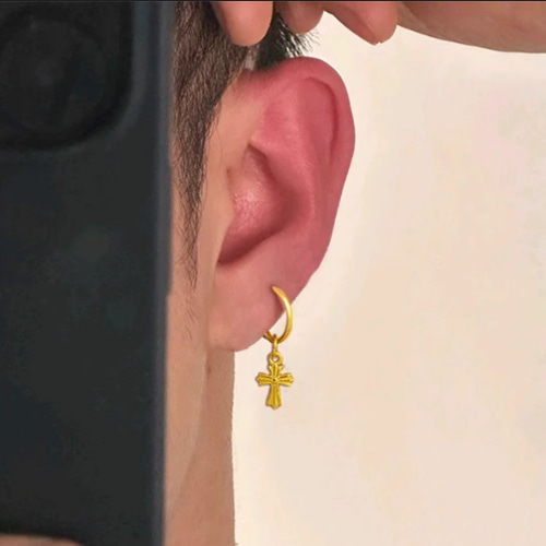 24K（両耳）24K純金フープピアス＆クロスペンダントトップ｜自由に